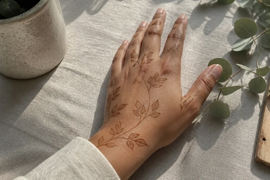 Themed Back Hand Mehndi Designs With Plants