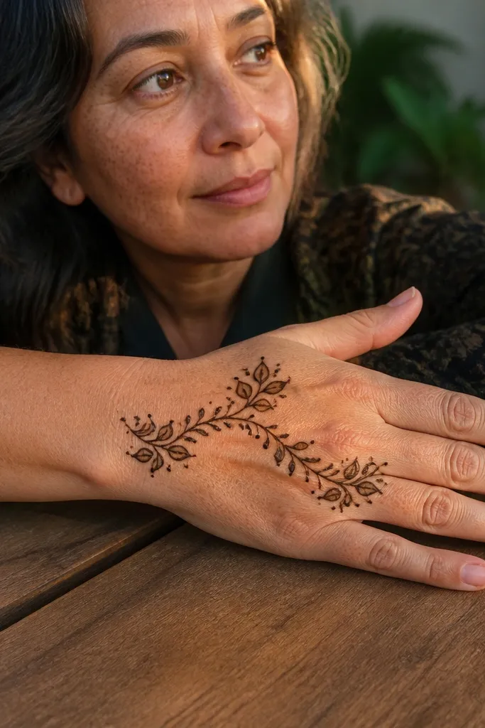 Themed Back Hand Mehndi Designs With Plants