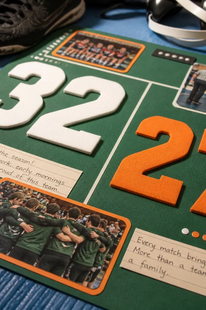 A scoreboard page with foam numbers and team-style labels