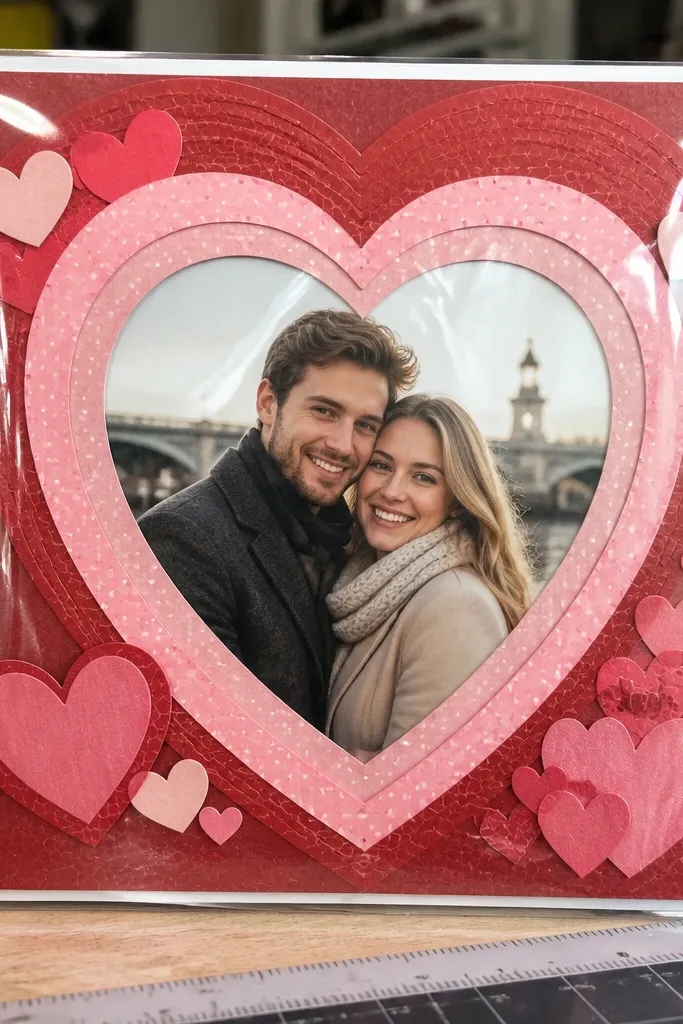 Layered heart frame with a behind a glossy clear plastic window