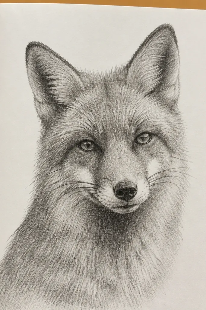 Minimal fox face in front of two or three solid color blocks
