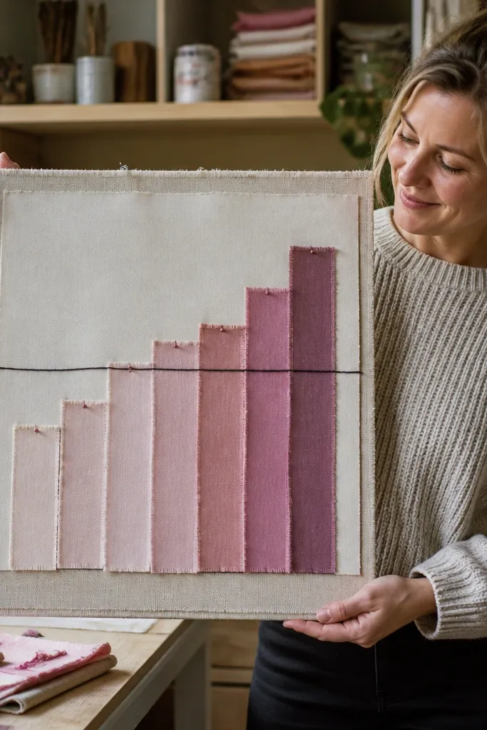 Fabric scrap bar graph with different colored strips and a simple movement goal label