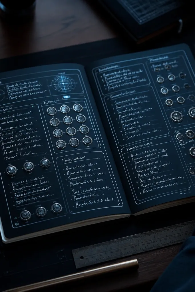 Dark gray page with a grid of labels and small circular button stickers
