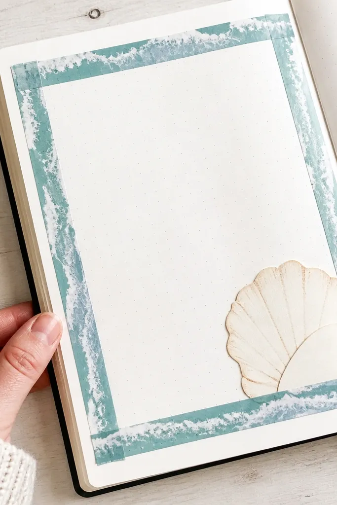 Washi wave border along the edge with a small shell-shaped card tucked inside