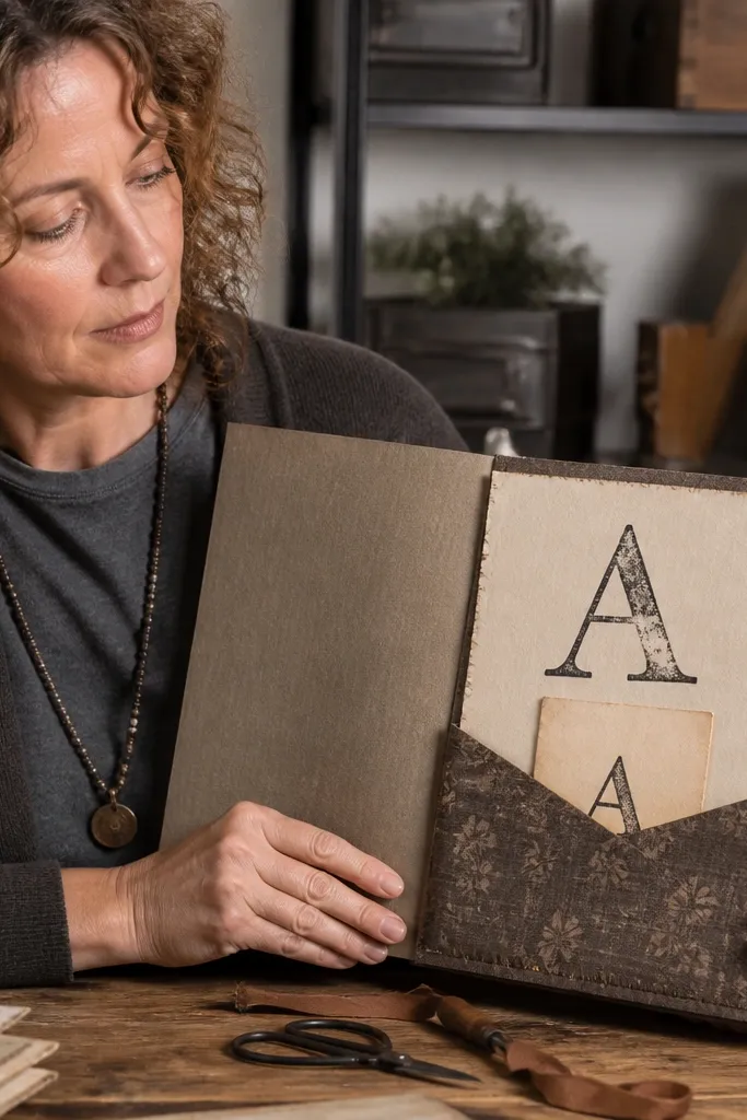 Letter pocket with a single initial card stamped in dark ink