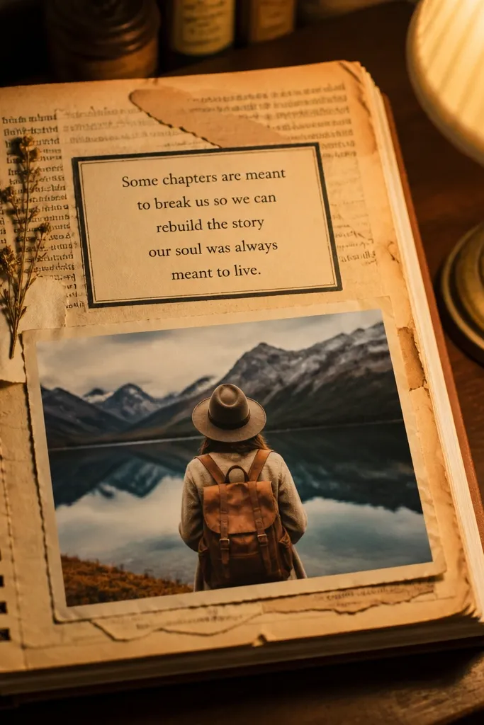 A page made from text paper with a framed quote strip and heart embellishment
