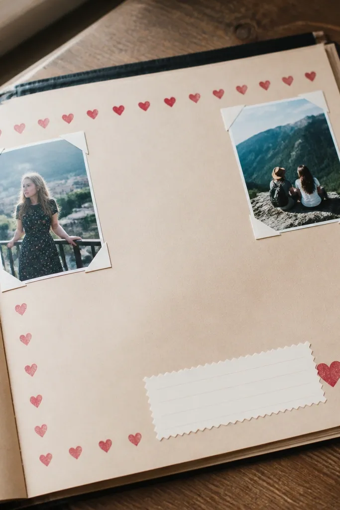 corners with stamped hearts and a light background journaling block