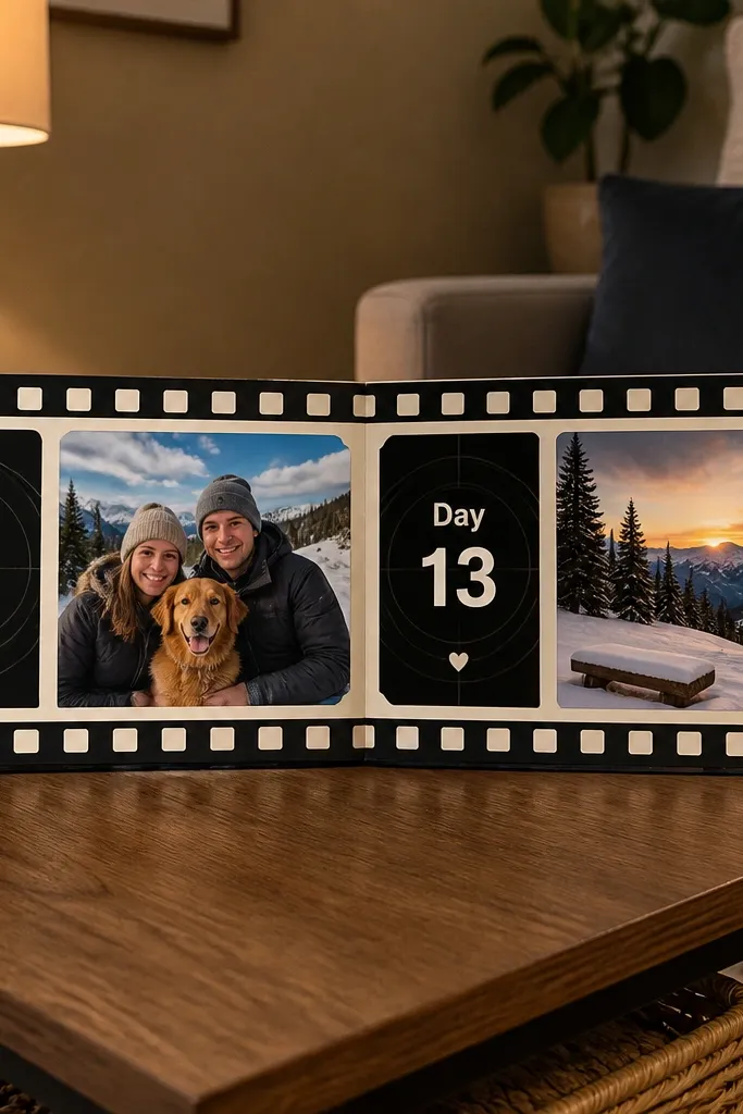 Filmstrip strip with countdown numbers and two small photos