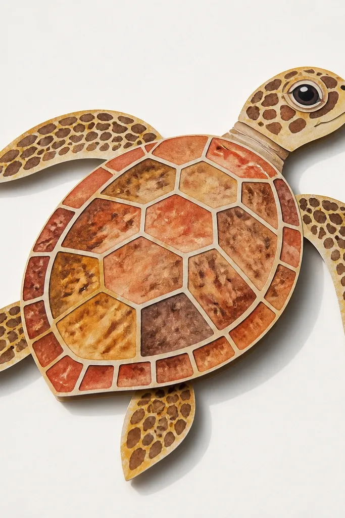 Sea turtle cutout look with layered paper shapes and a simple shadow