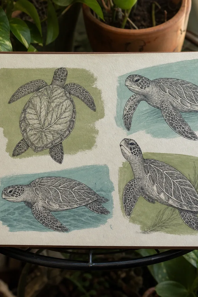 Themed Turtle Drawing Sketches