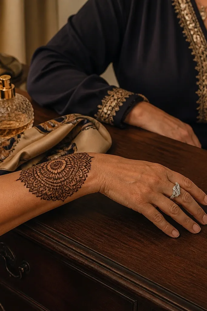 Front wrist with a dome-shaped floral pattern and small petals inside