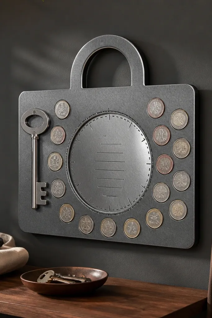 Lockbox-themed board with coin motifs and a key graphic around an emergency goal