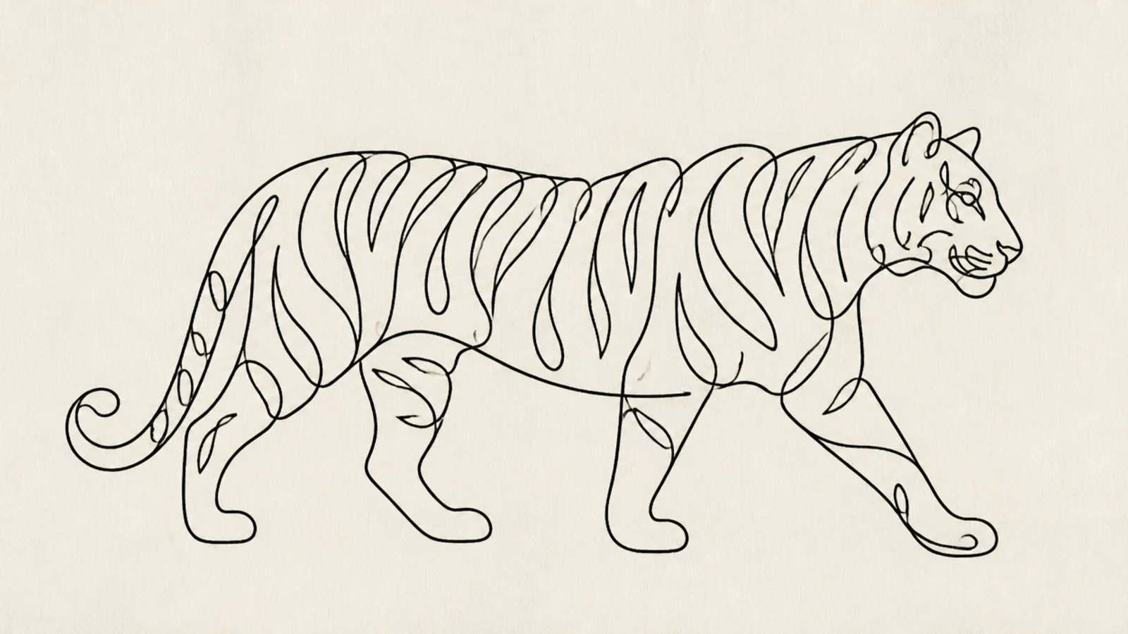 A minimalist tiger drawn in one continuous unbroken line