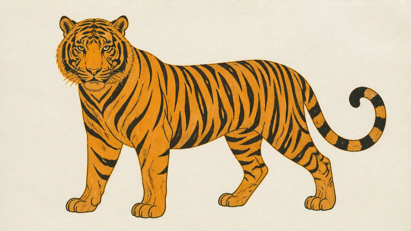 A bold tiger silhouette in two flat colors
