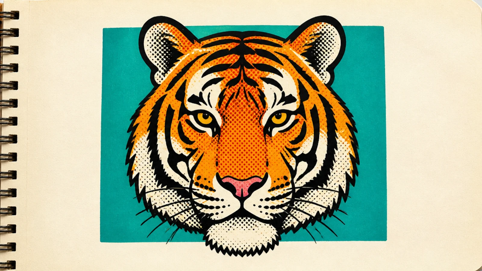 A bright pop-art tiger with bold outlines and dot shading