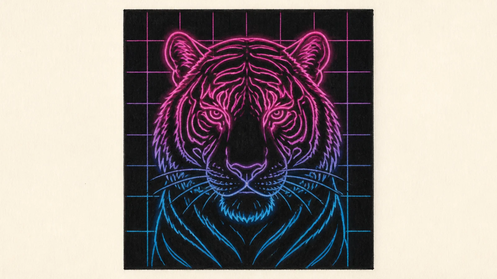 A tiger outlined in glowing neon gradient colors on black