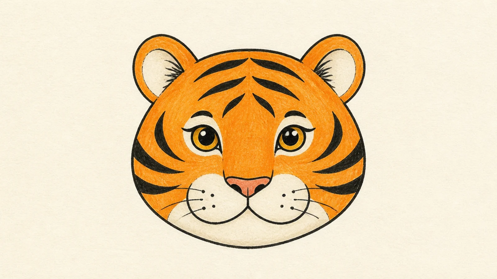A simple front-facing tiger face with rounded ears and a few stripes