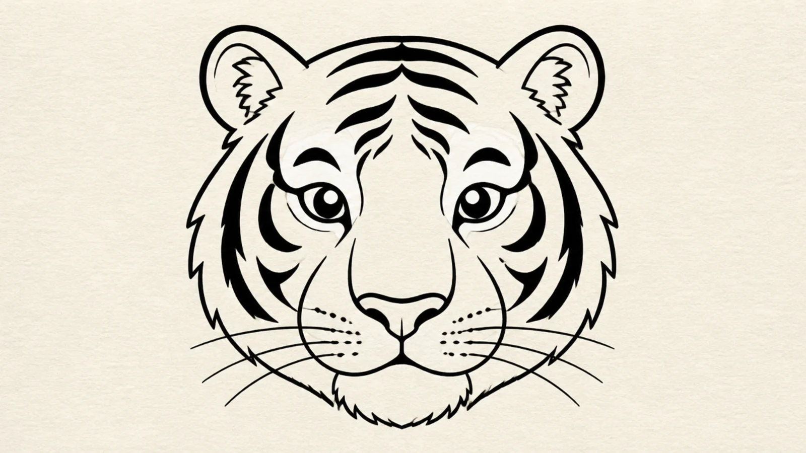 A clean bold outline of a tiger head with no color