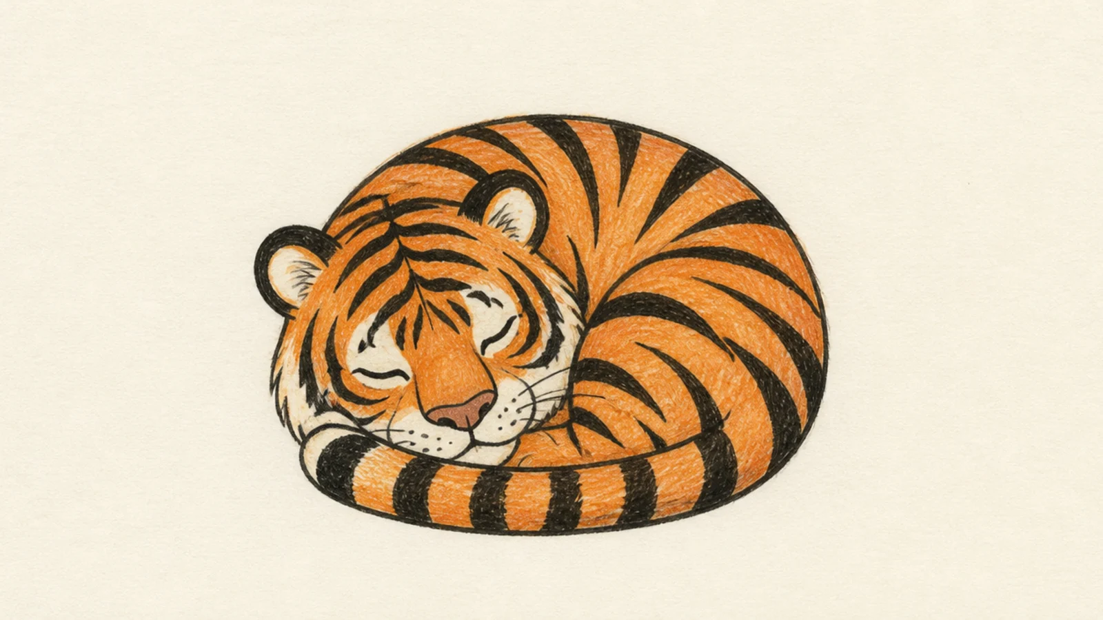 A simple tiger curled up asleep in a round shape