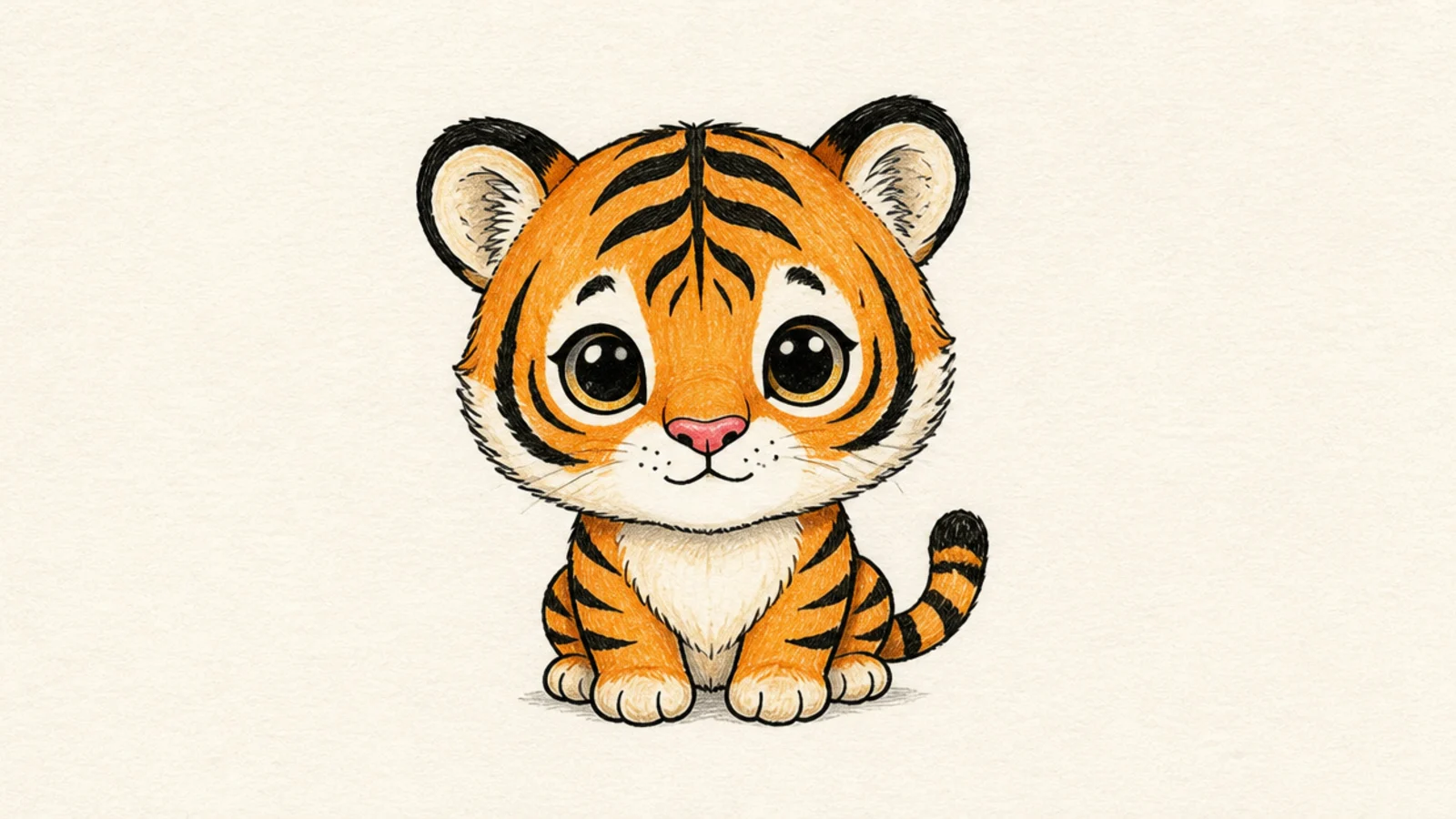 A small round tiger cub with a big head and short legs