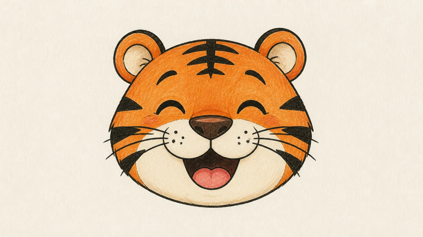 A friendly tiger face with a wide open smile