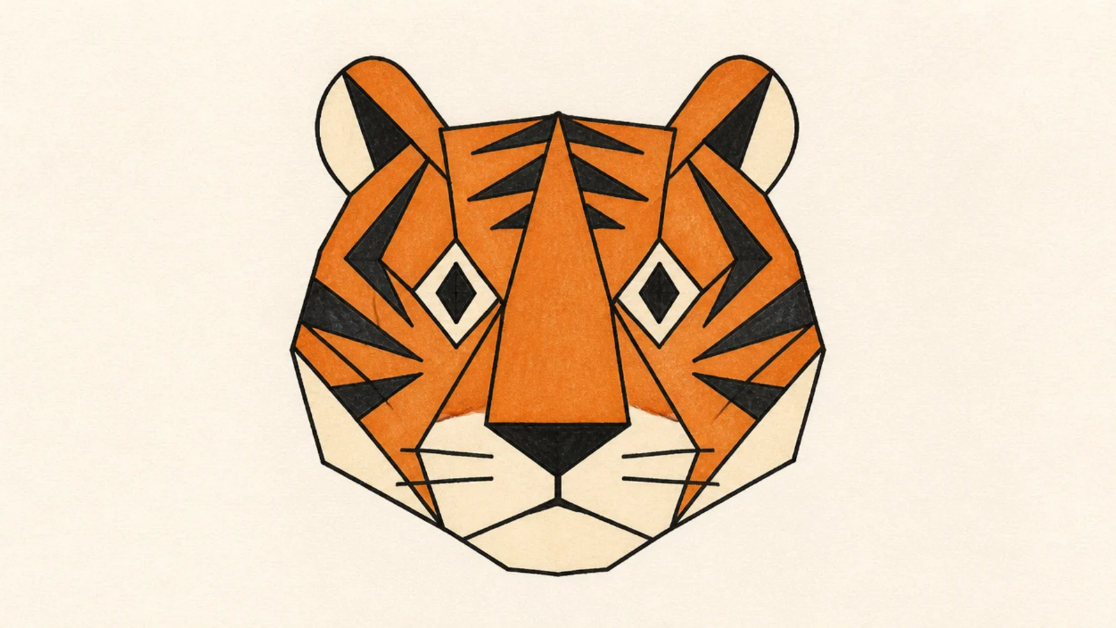 A tiger face built from simple straight-edged geometric shapes