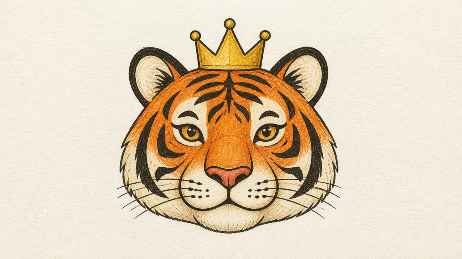 A simple tiger face wearing a small pointed crown