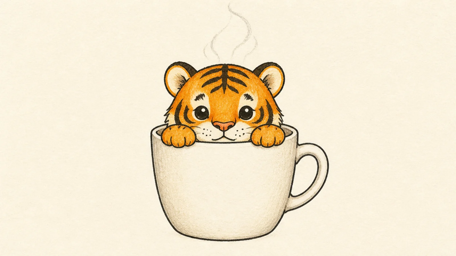A small tiger peeking out of a coffee mug