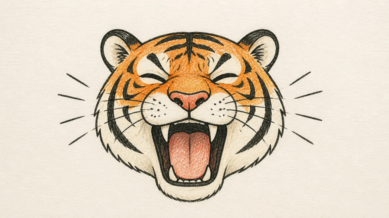A simple tiger face mid-roar with an open mouth