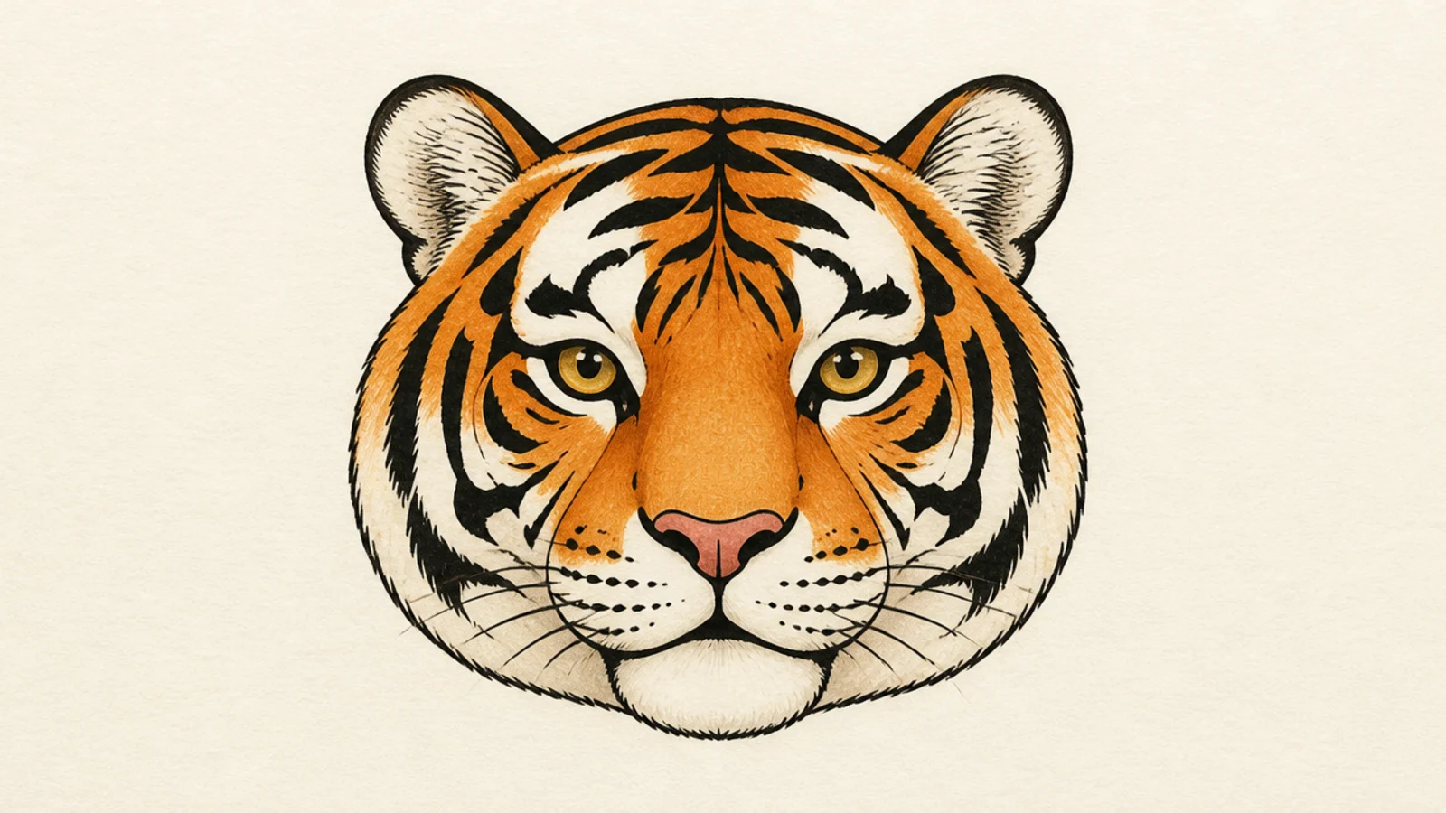 A symmetrical decorative tiger face styled like a mask