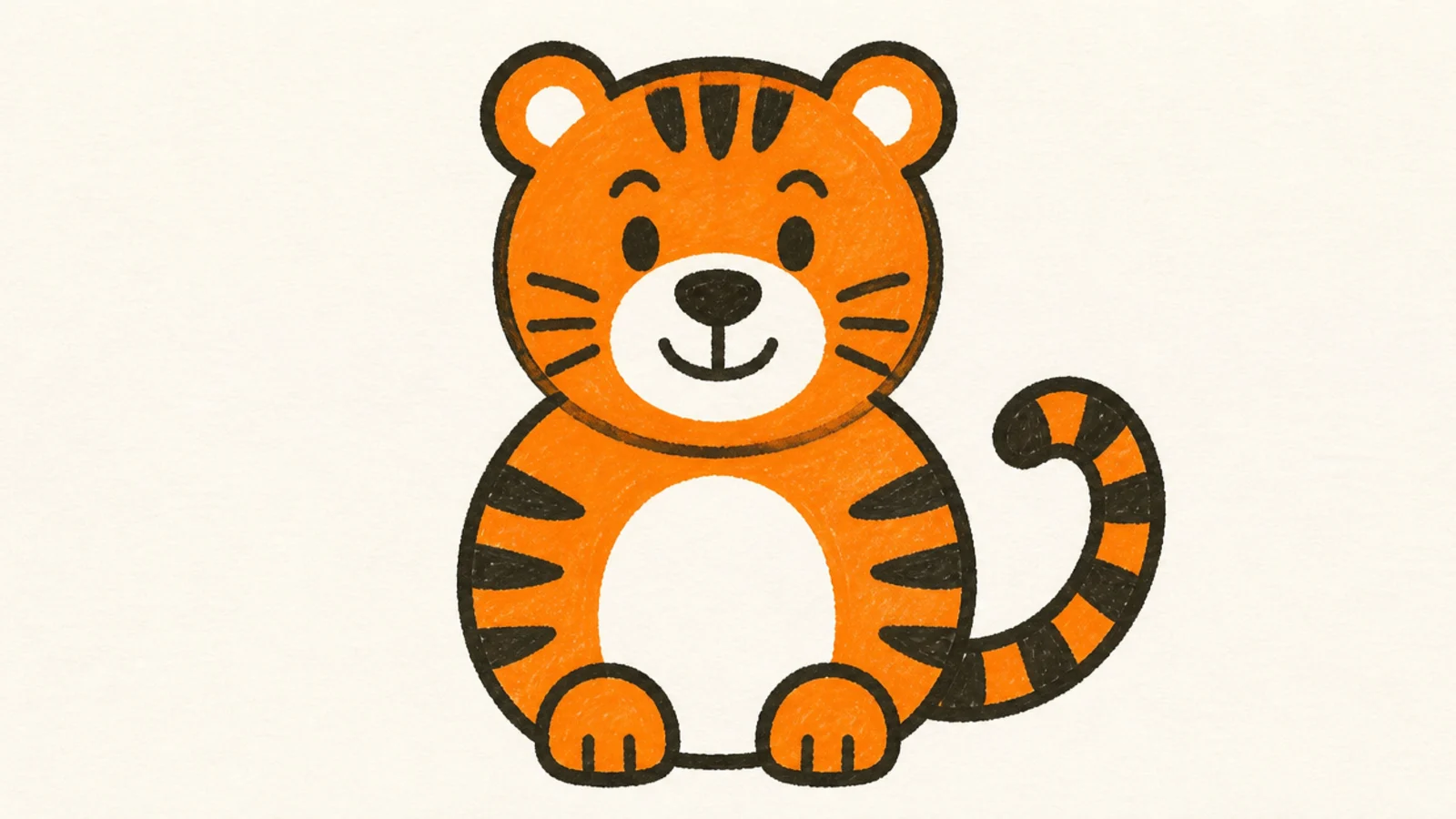 A simple tiger sitting with a round body and short legs