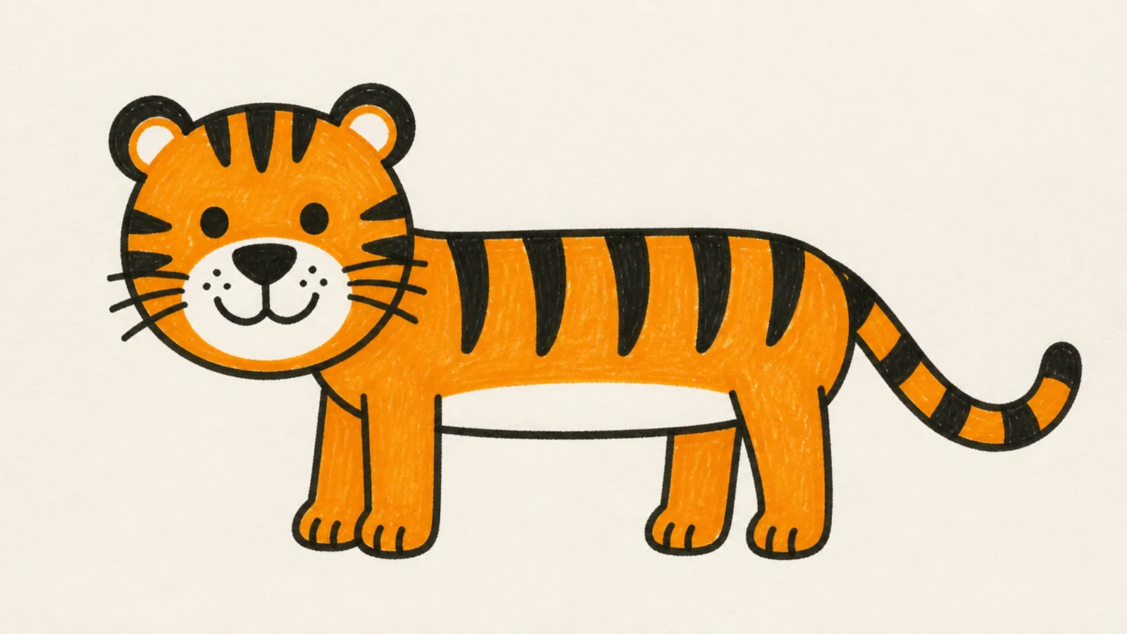 A simple tiger standing sideways on four legs