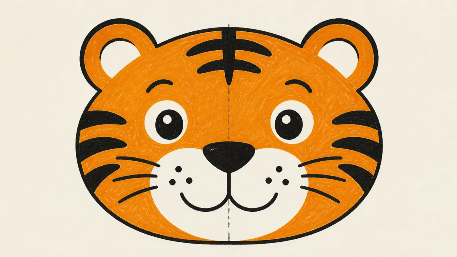 A big symmetrical tiger face styled like a wearable mask