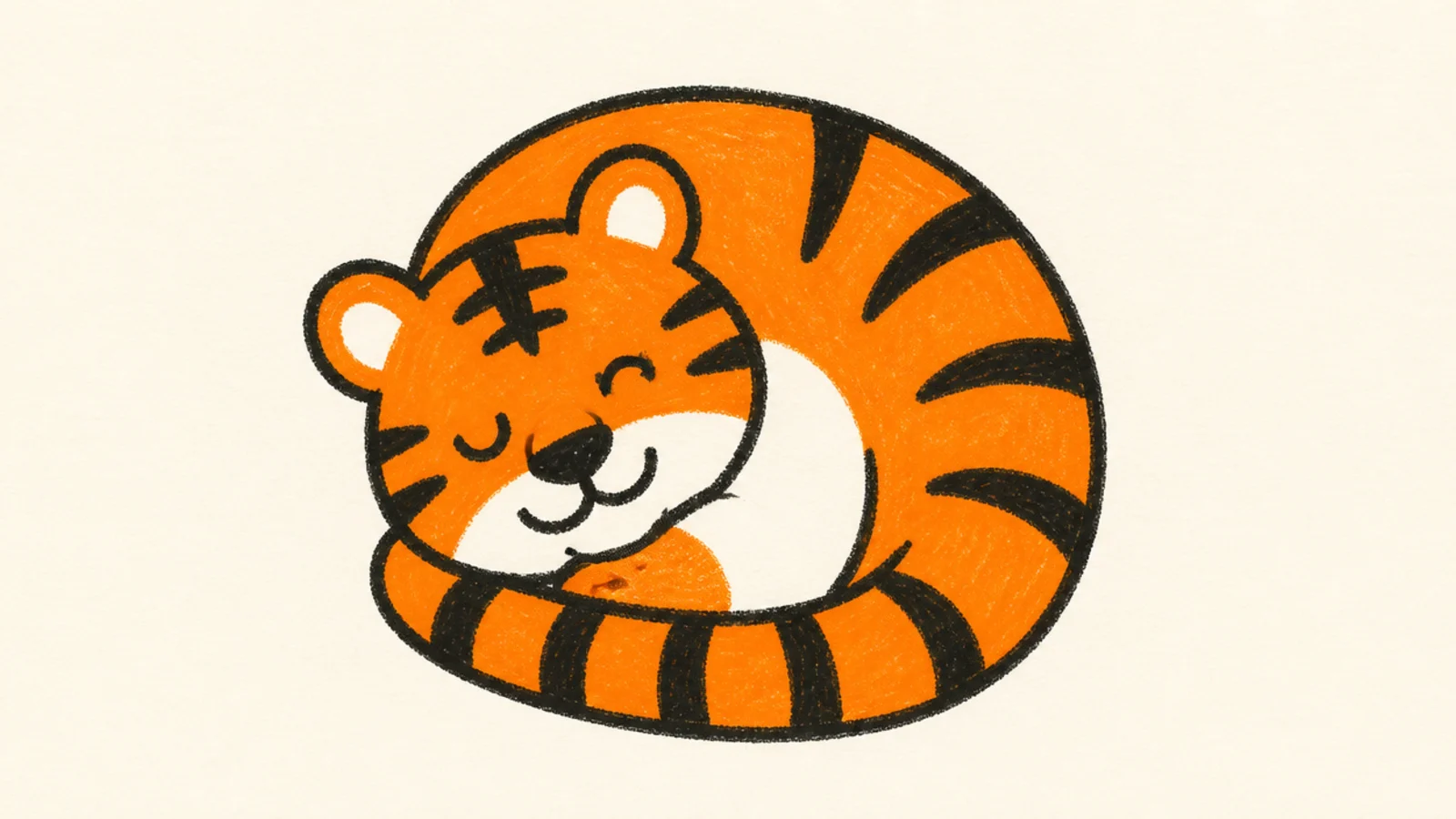 A curled-up tiger sleeping with closed eyes