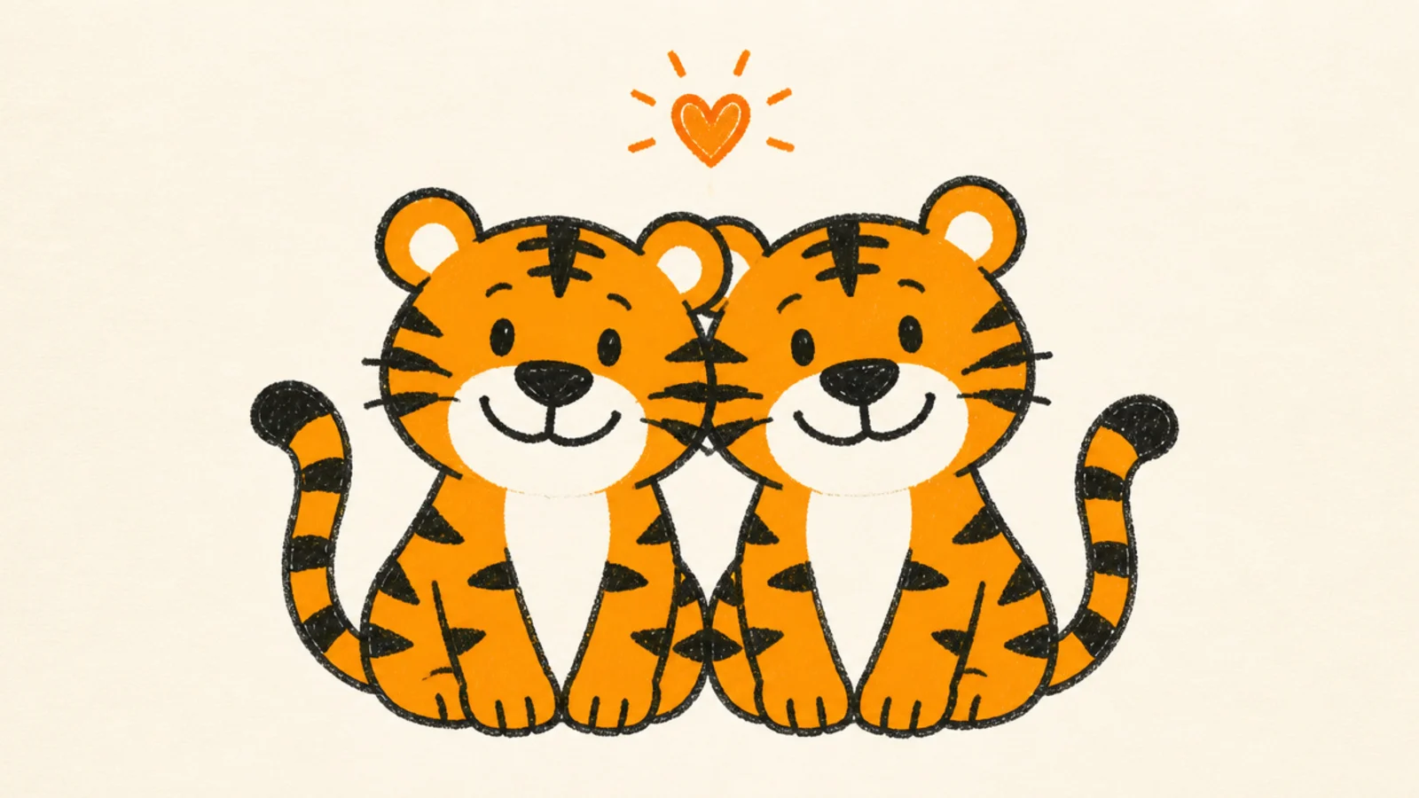 Two simple tigers standing next to each other as friends