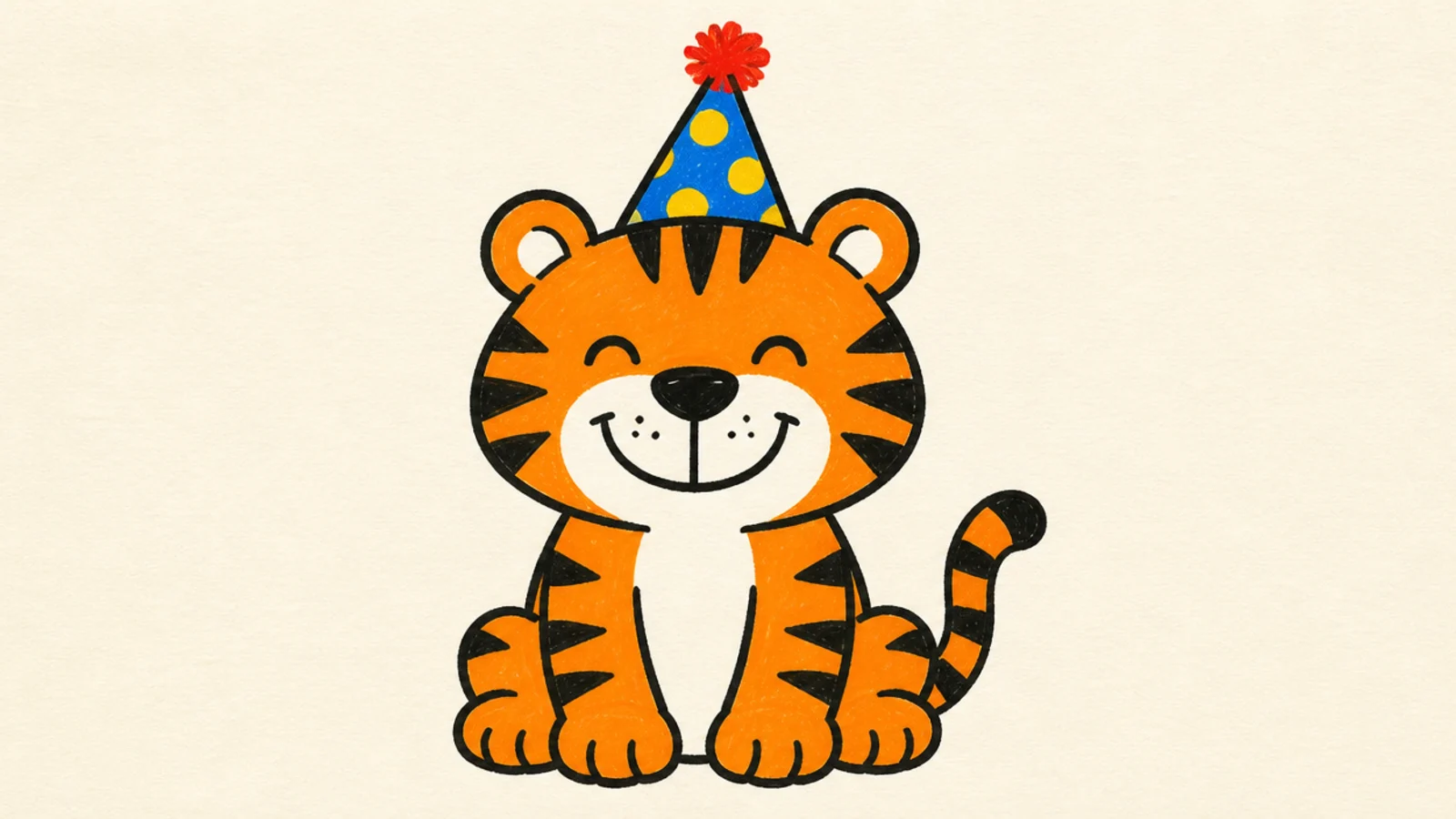 A tiger wearing a pointy party hat