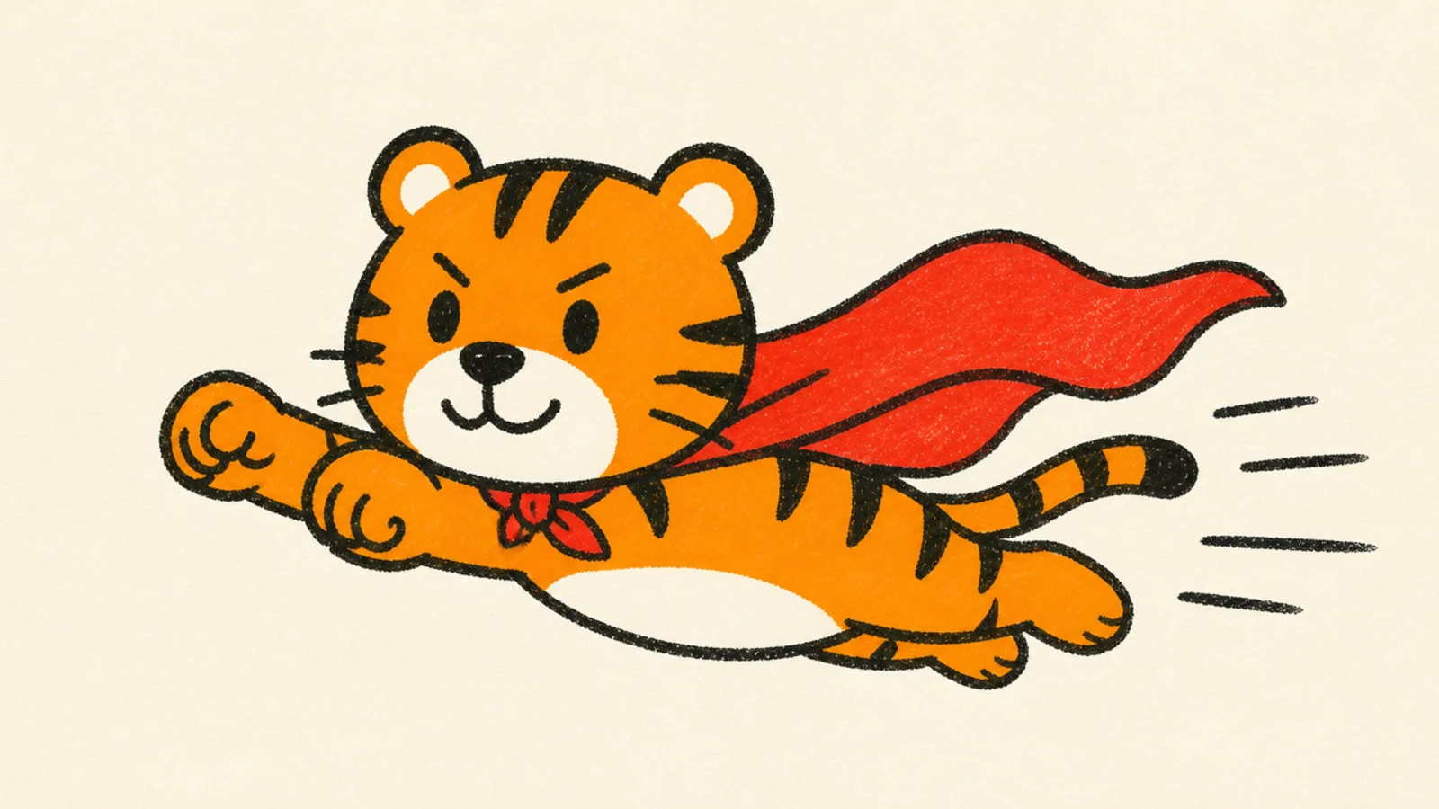 A tiger wearing a superhero cape with arms out
