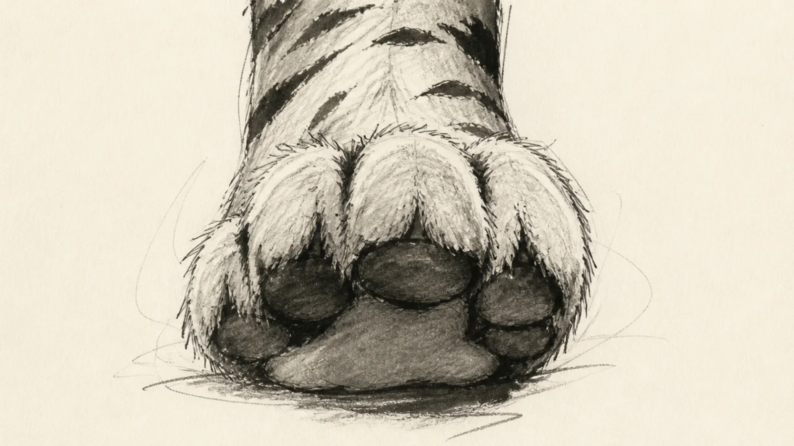A close sketch study of a tiger's front paw and toes