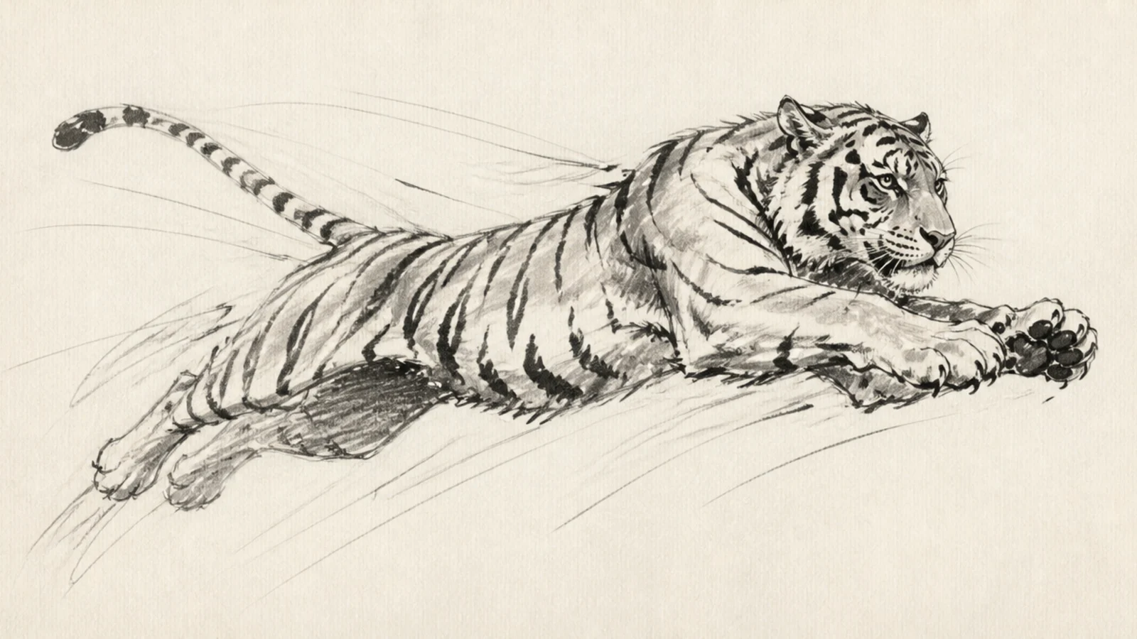 A dynamic sketch of a tiger leaping through the air