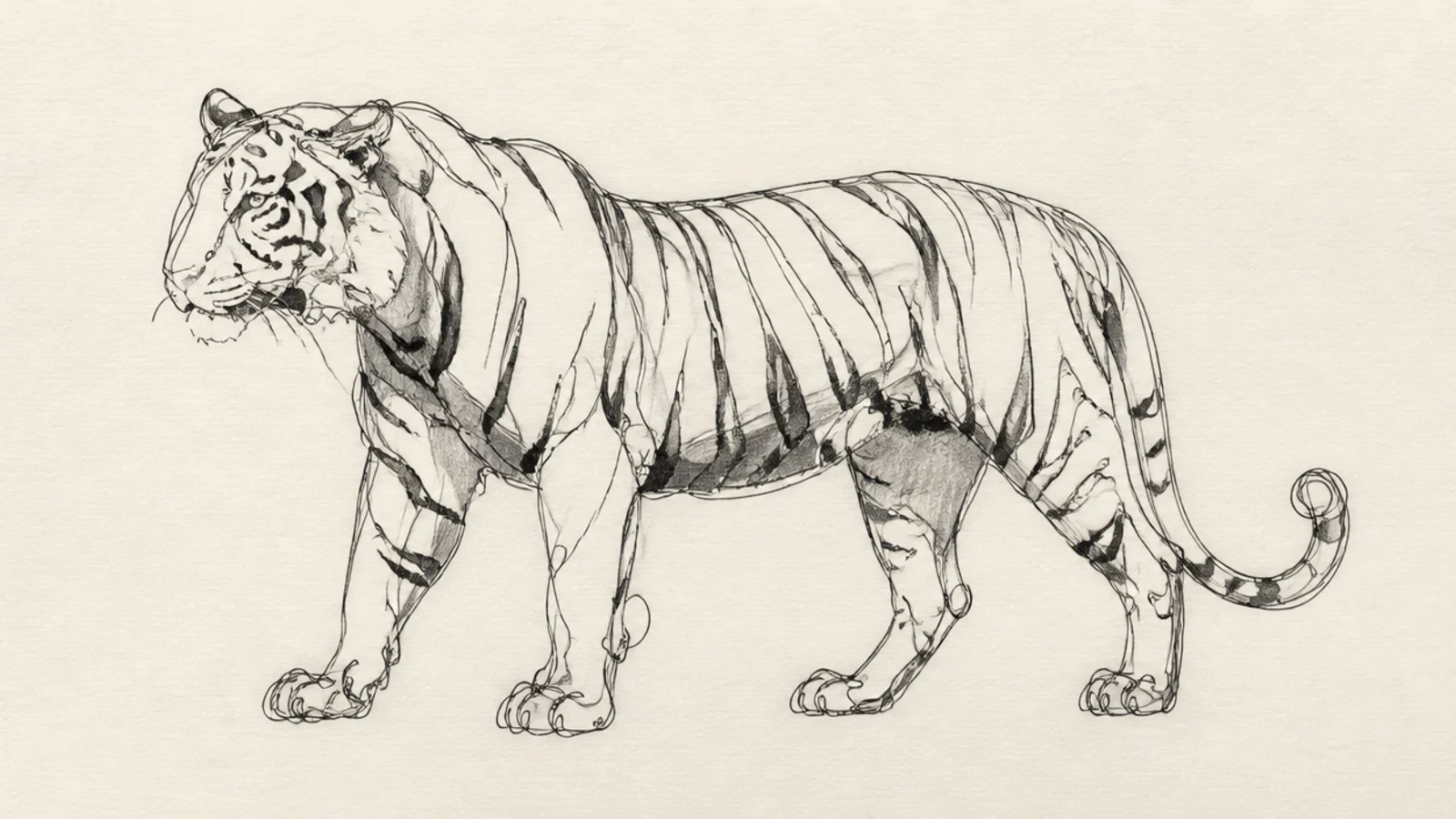 A tiger drawn in one continuous unbroken contour line