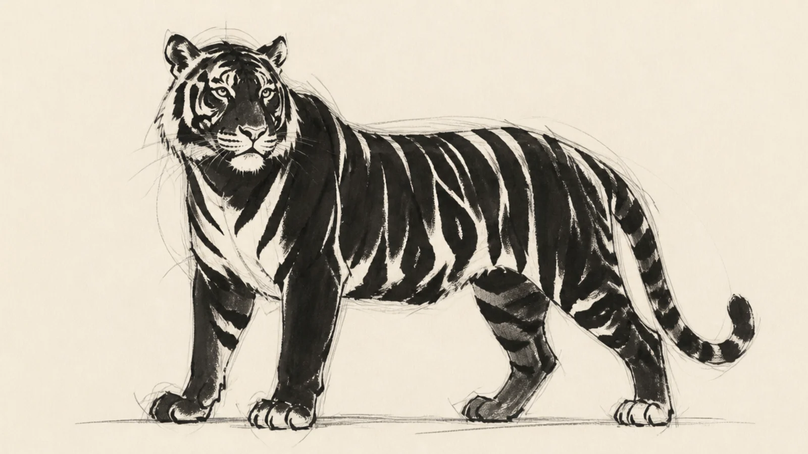 A tiger drawn as a solid bold filled silhouette