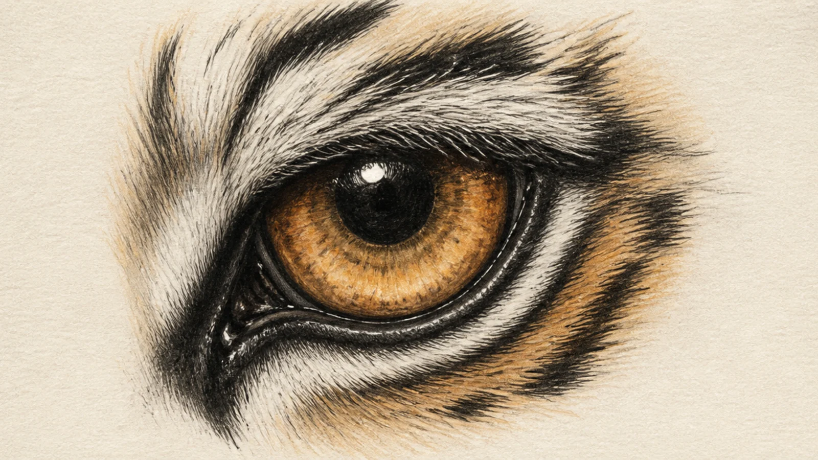 An extreme close-up of a single glistening wet tiger eye