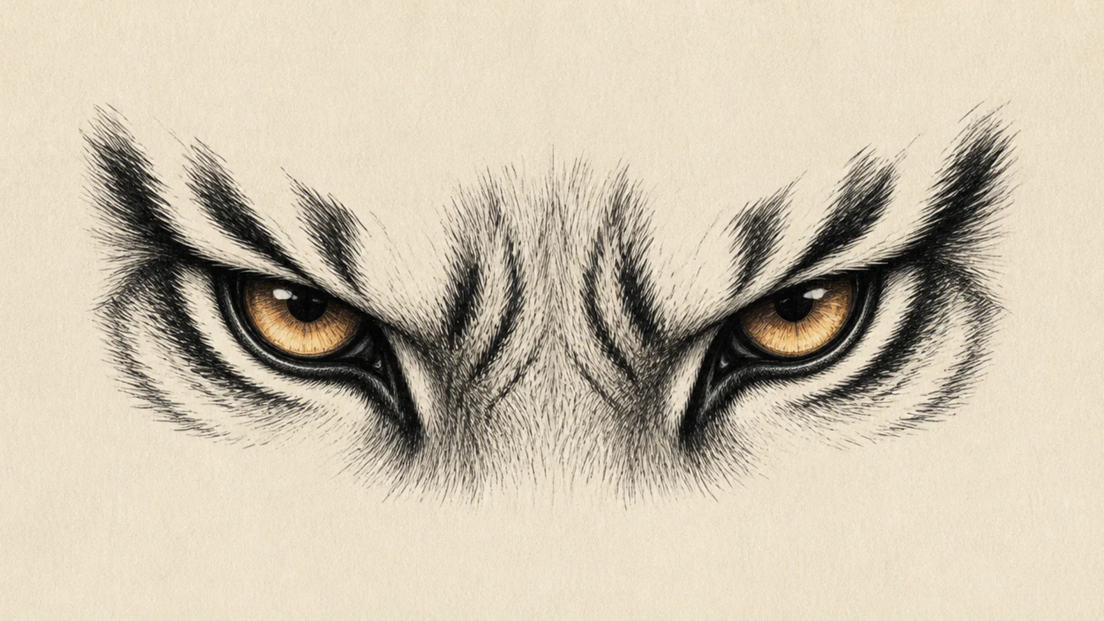 A pair of tiger eyes narrowed into a fierce glare
