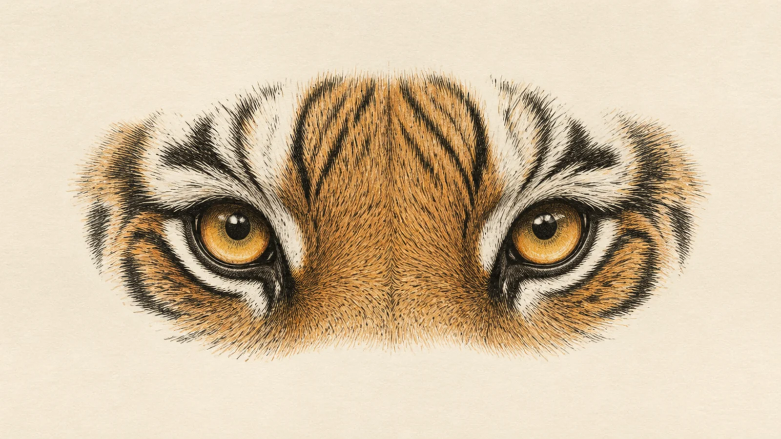 A pair of wide, alert tiger eyes fixed forward