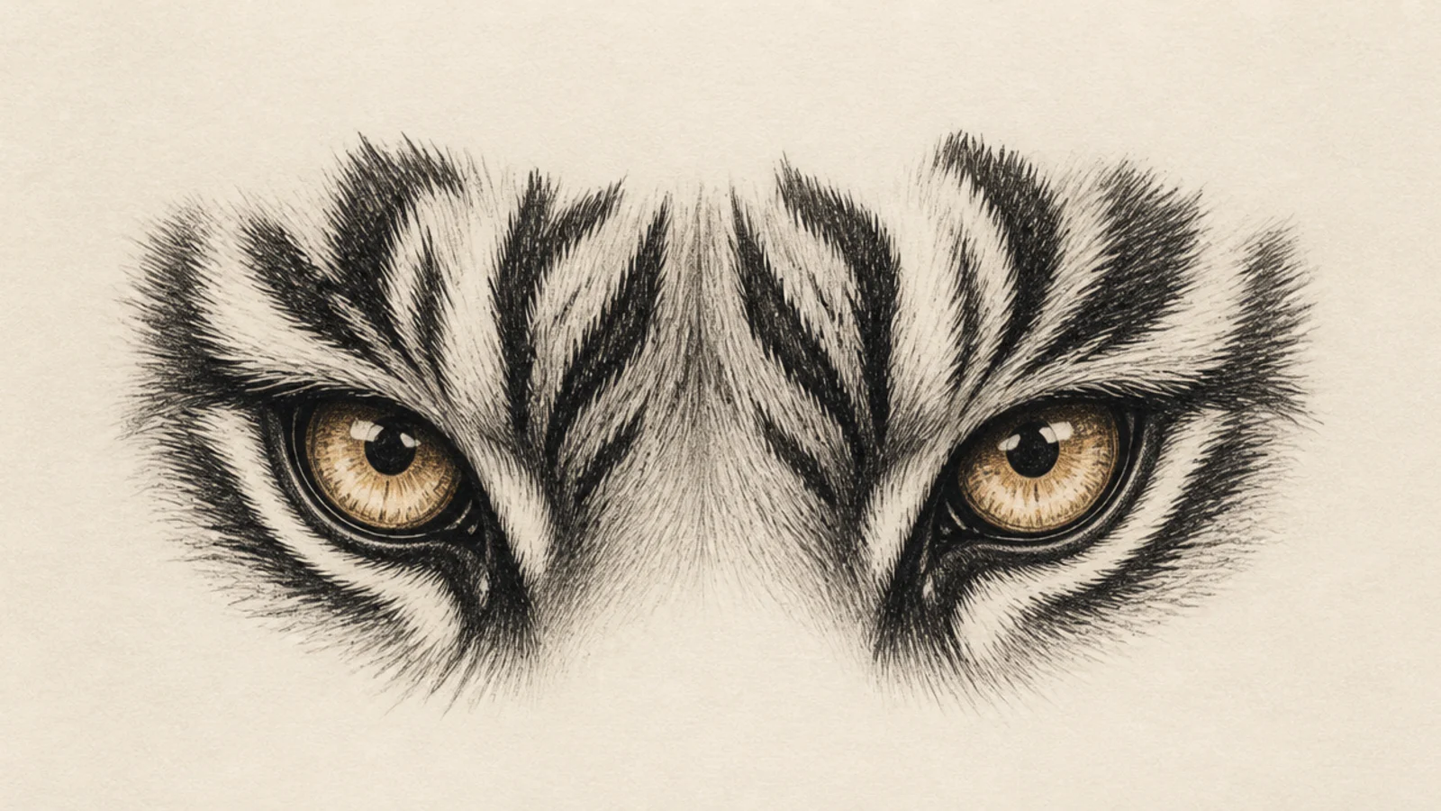A pair of tiger eyes glowing in darkness