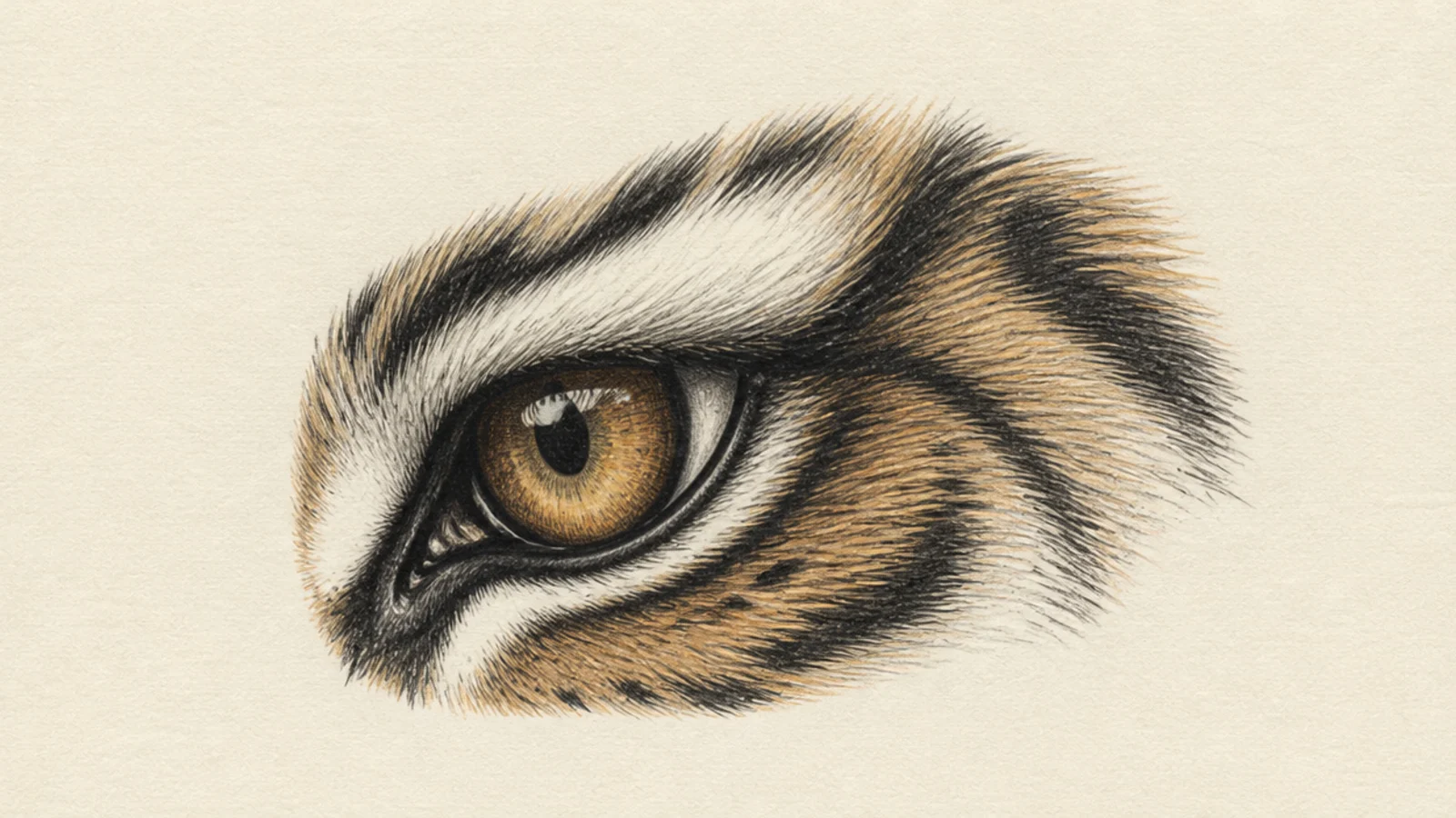 A tiger eye seen from the side in profile