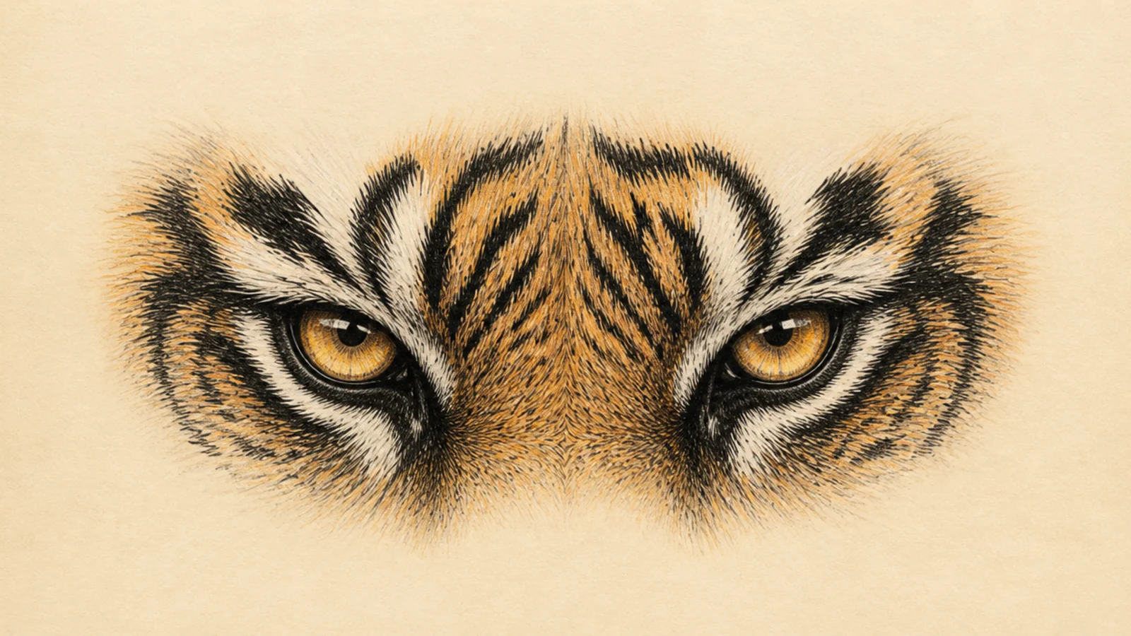 A pair of tiger eyes with contracted pupils in bright light