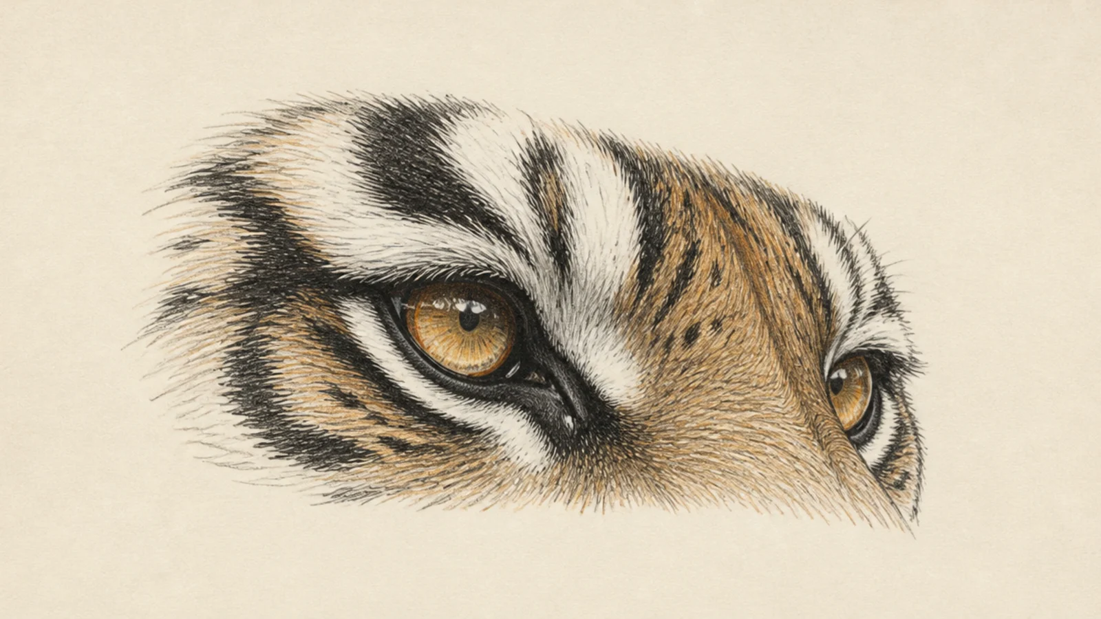 A pair of tiger eyes seen at a three-quarter angle