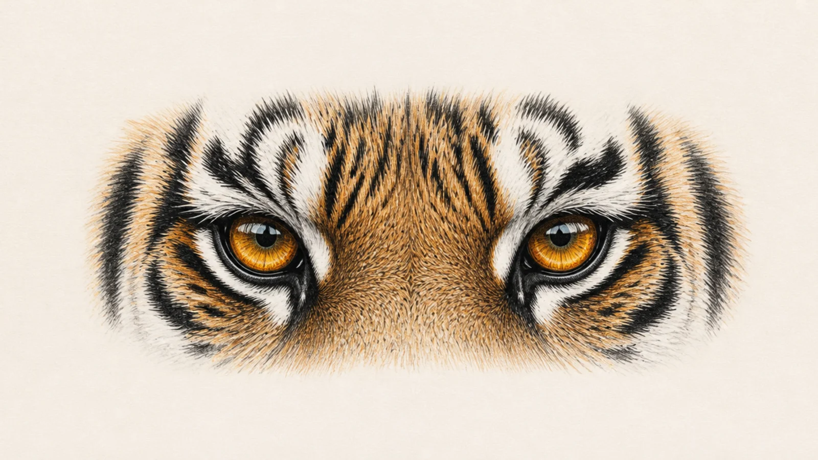 A pair of tiger eyes locked forward with predatory focus