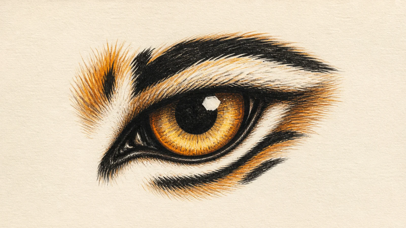 A bold stylized graphic tiger eye with flat shapes